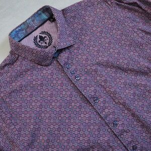 Au Noir Sz 4(L) Men's Purple Patterned Casual Button Down Shirt 100% Cotton